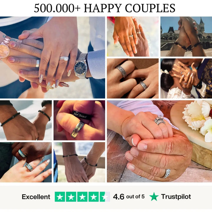 Happy Couples Wearing Matching Rings and Bracelets from CouplesChoices – 500,000+ Customers Worldwide