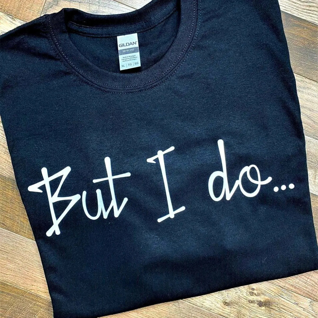 Couples' black T-shirt set: His says 'I don't do Matching Shirts.' Hers replies with 'But I do...'—a playful, stylish duo look for couples who match in love, not just in outfits. From CouplesChoices.com.