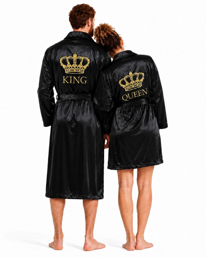 Satin Black King & Queen Bathrobes
