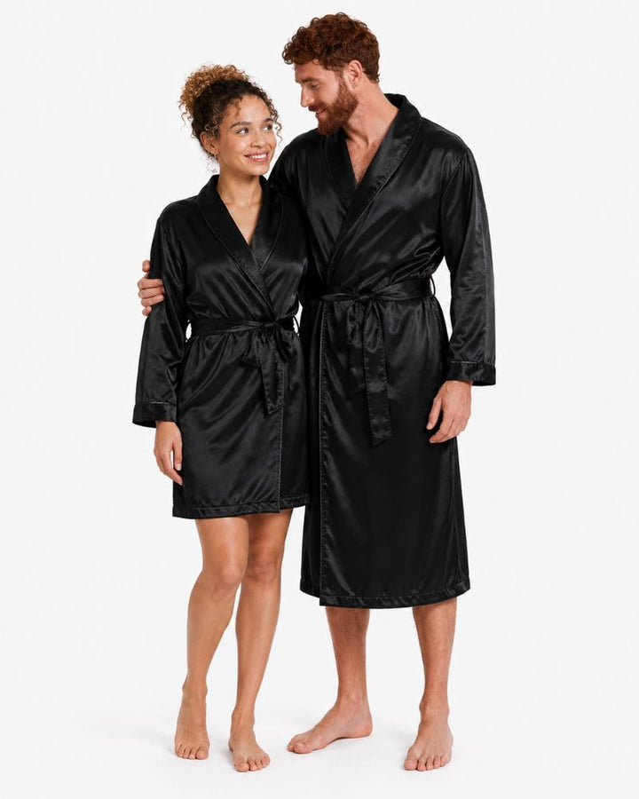 Satin Black King & Queen Bathrobes