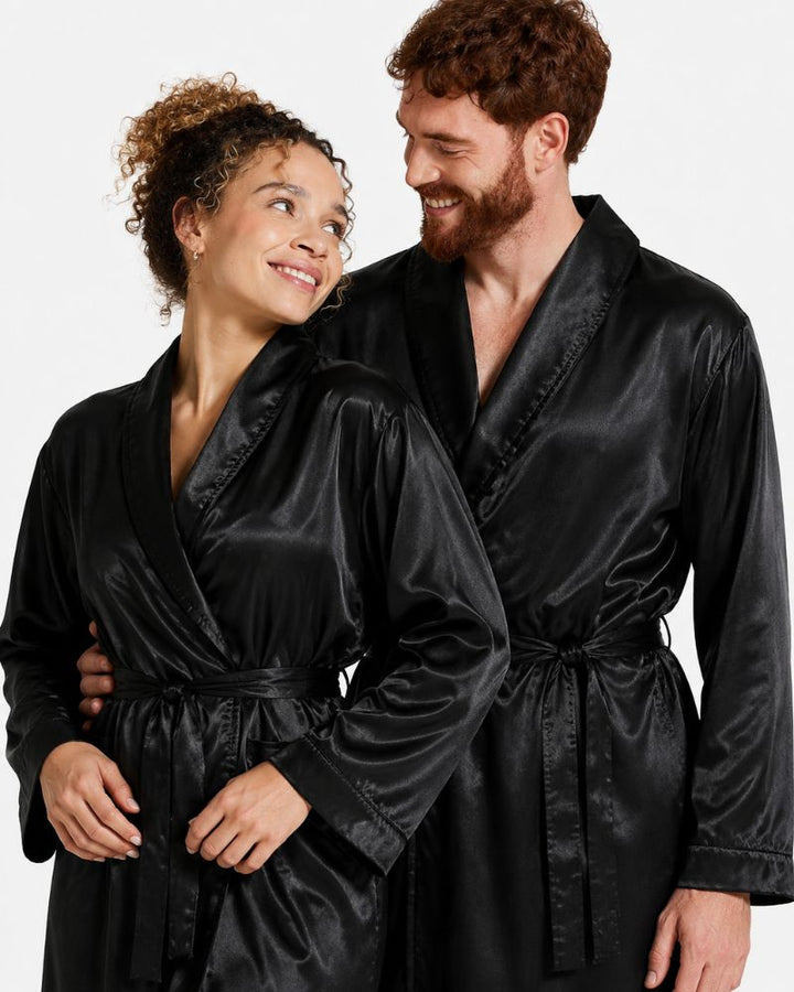 Satin Black King & Queen Bathrobes