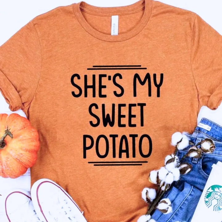 CouplesChoices.com ‘I Yam’ & ‘She’s My Sweet Potato’ shirts—playful, pun-filled matching tees for couples who love laughter, comfort, and showing off their perfectly seasoned love.