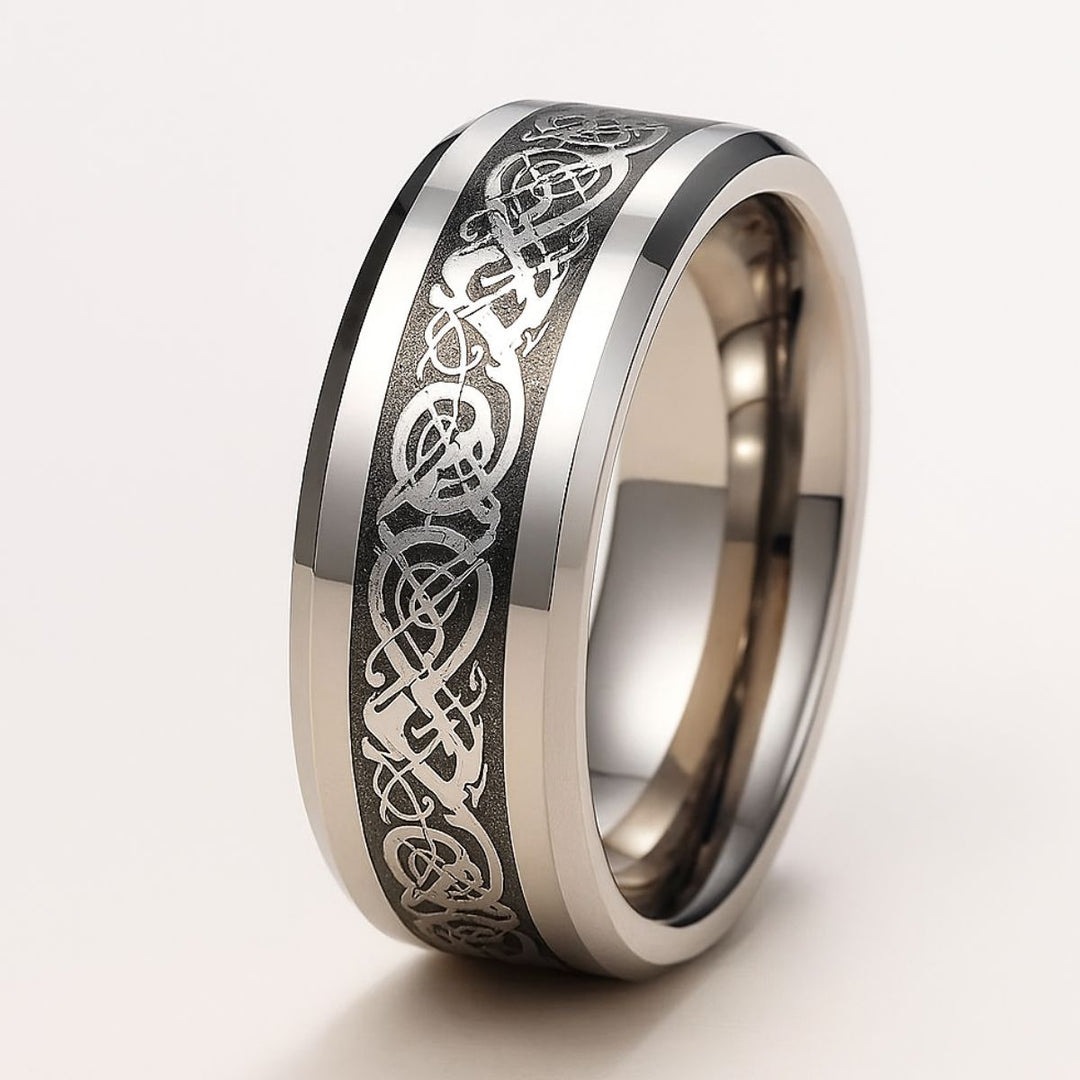 Fervor rings by CouplesChoices.com—flawlessly crafted with a bold Celtic-patterned band and a radiant princess-cut diamond engagement set. A refined celebration of passion, elegance, and timeless commitment for modern royalty.