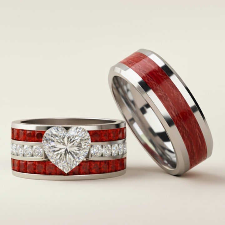 Crimson Red Rings Crimson Heart Passion Rings | Red Tungsten Couples Set – Couples Choices