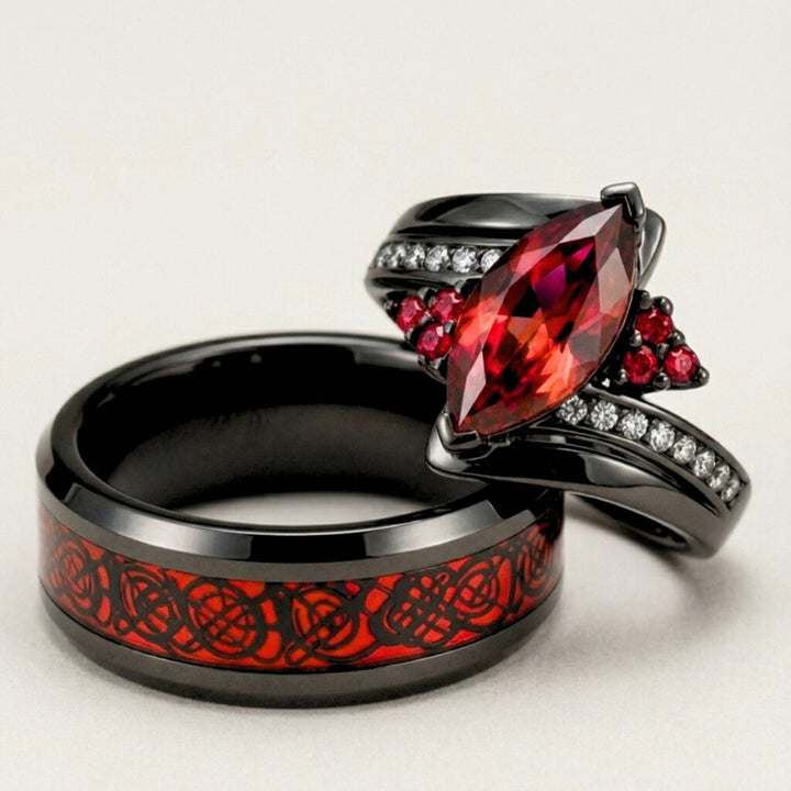 Velvet Passion Red Tungsten Matching Rings Set – Couples Choices