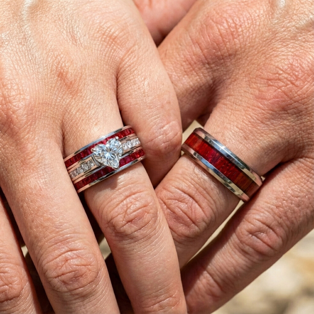Crimson Red Rings Crimson Heart Passion Rings | Red Tungsten Couples Set – Couples Choices