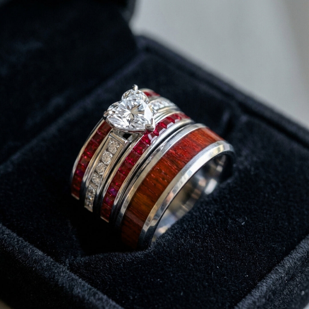 Crimson Red Rings Crimson Heart Passion Rings | Red Tungsten Couples Set – Couples Choices