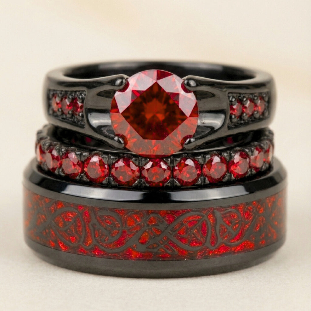 Red Shade Rings Red Beauty Tungsten Couple Rings | Passion Stone Set – Couples Choices