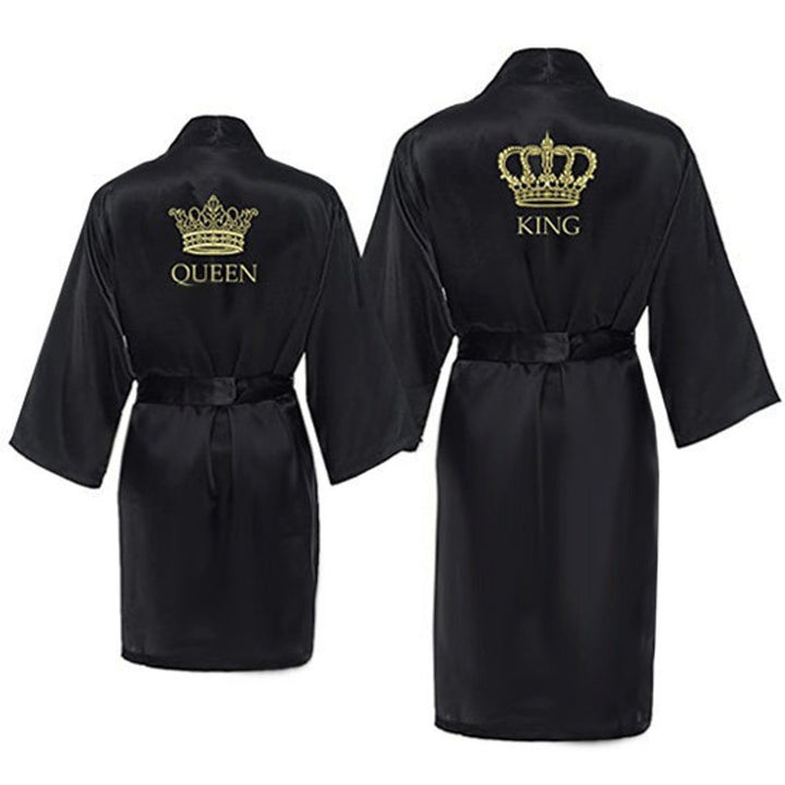 Satin Black King & Queen Bathrobes