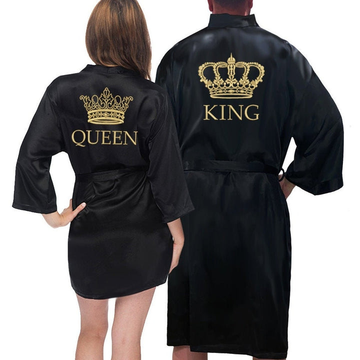 Satin Black King & Queen Bathrobes